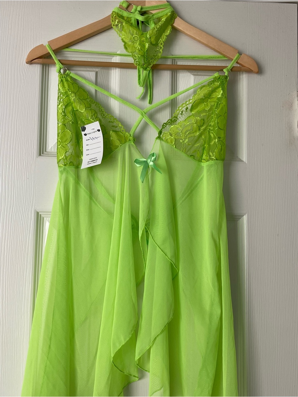 Neon Lime Green Lace Babydoll Lingerie Set One Size Fits Most (OSFM) / Fits S-L